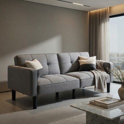 Full modern linen futon - modern,